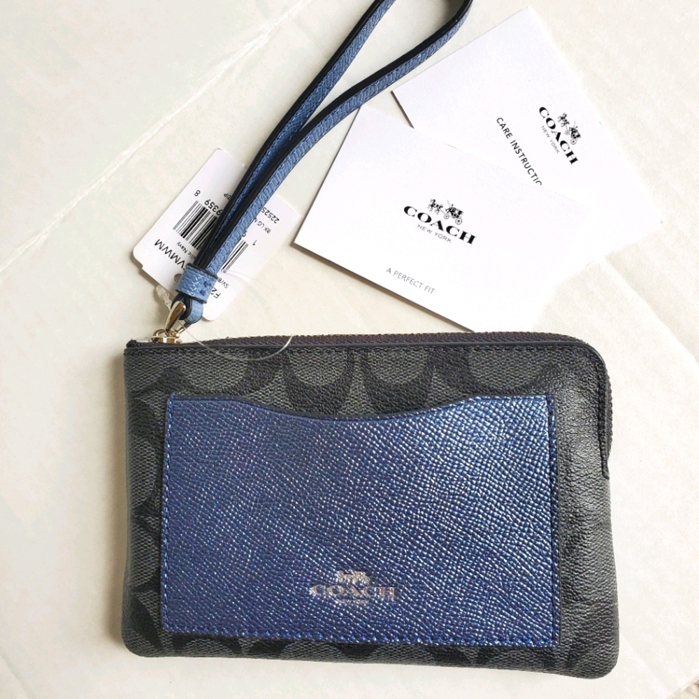 Coach Metallic Blue Colorblock Wristlet F22713 NWT